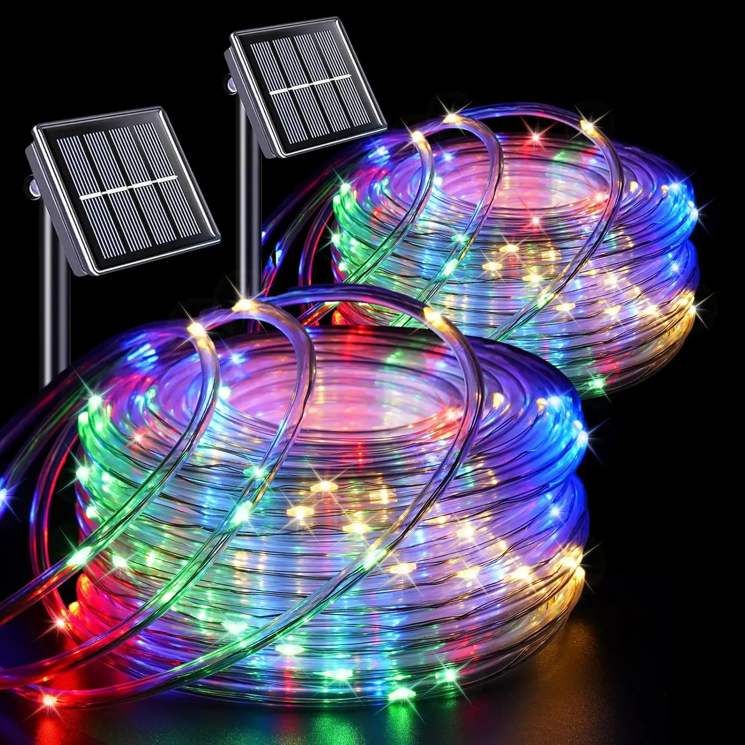 Multicolor Trampoline Lights, 2 Pack ch 33ft 100 LED Solar Rope Lights Outdoor Waterproof, Fairy Lights in Clr Thin Tube with 8 Modes