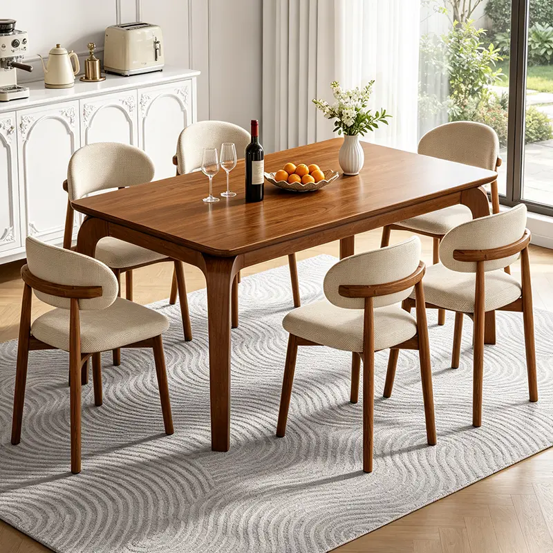 47-inch solid wood dining table for 4 people, modern dining table with curved transition, farmhouse-style dining table, suitable for dining room, living room, and kitchen (black, table only, rubberwood).