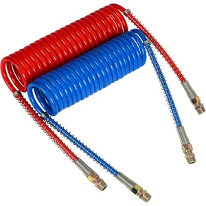 Coiled Air Set Line Assemblies Red & Blue Truck Trailer Coiled Airline Kit for Semi Truck Tractor Trailer 1/2" NPT Fittings 12' Length 2 X 12 Leads