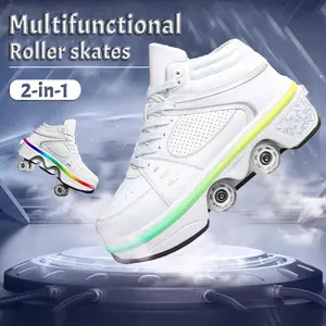 Yousulun Men's Deformation Skate Roller Shoes With Double-row Retractable Wheels, Multi-functional Roller Shoes For Casual Walking Skating