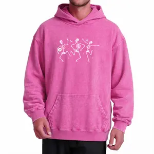 Washed Hoodie Featuring Whimsical Dancing Skeletons – Perfect for Halloween Fun