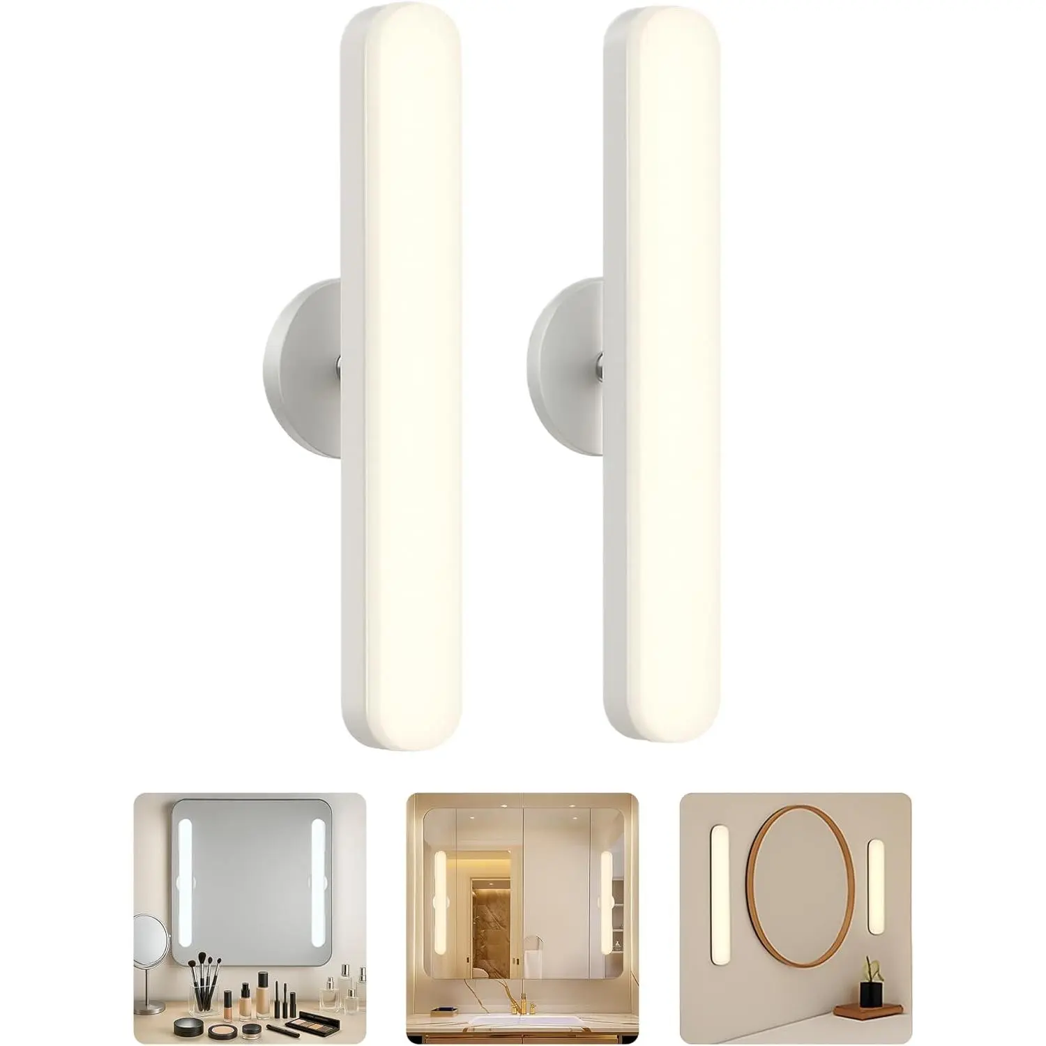 Women's Cordless Vanity 2-Light Set - Wireless Vanity Makeup Lights, Rechargeable LED Stick-On Bathroom Mirror Bars, 3 CCT Dimmable Cordless Lighting, Plastic Body Indoor Home Decor Christmas Gift