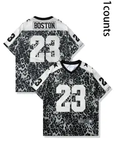 Unisex's Number 23 Print Leopard Short Sleeve T-shirt, Casual Graphic Tee for Summer, Men's Top for Daily Wear, Tropical
