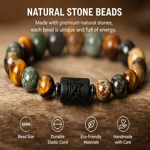12 Zodiac Signs Charms Bracelet: Fashionable Natural Obsidian Bead Bracelet for Virgo, Leo and Libra – Bracelets for Couples (Men and Women)