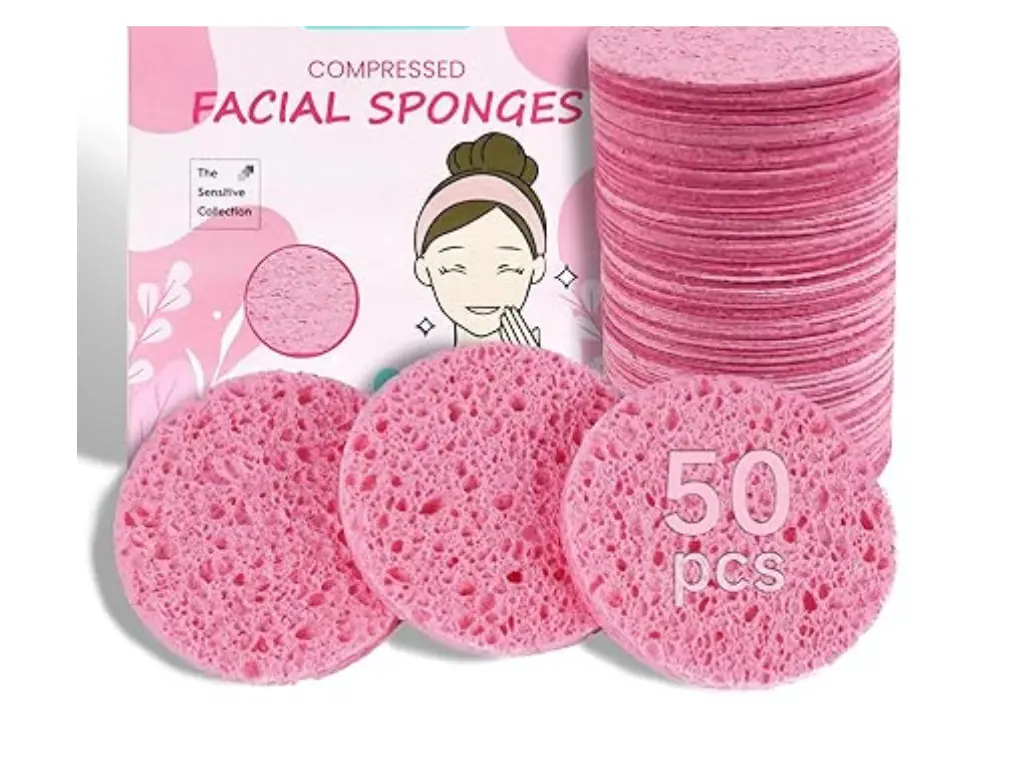 50-Count Compressed Facial Sponges|100% Natural Cellulose Cosmetic Spa Sponges for Daily Facial Cleansing|Makeup and Mask Removal|Exfoliating|Skin Massage|Pore Exfoliation (50 Count (Pink)