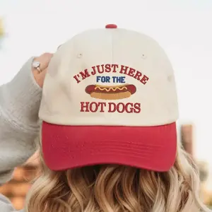 Embroidered Just Here For The Hotdogs, Trendy Funny Baseball Hat, Independence Day Gift, Retro America
