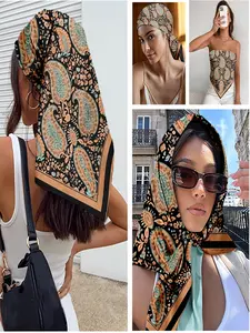 Scarf for Hair, Head, Neck and Handbag- Scarves for Women with paisley pattern in black, peach and turquoise, Versatile Shawl in retro - ornate style, Perfect as a Bandana for casual outings, summer festivals, or daily trendy looks