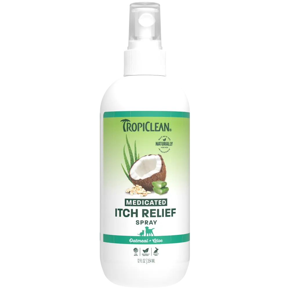 TropiClean Aloe + Oatmeal Medicated Itch Relief Spray, Deodorizing Dog Perfume with Soothing Aloe, 12oz TropiClean Aloe + Oatmeal Medicated Itch Relief Spray, Deodorizing Dog Perfume with Soothing Aloe, 12oz
