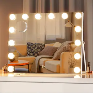 Hasipu Vanity Mirror with Lights, Hollywood Mirror, Makeup Mirror with Dimmable Bulbs, Smart Touch 3 Colors Dimmable, 360 Rotation, White