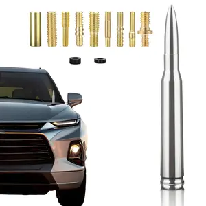 50 Cal Bullet Antenna Replacement - Compatible with Ford, Dodge, Jeep, Toyota, GMC & Chevy Trucks | Includes Tire Valve Caps, Universal Short Antenna for Car Radio Accessories
