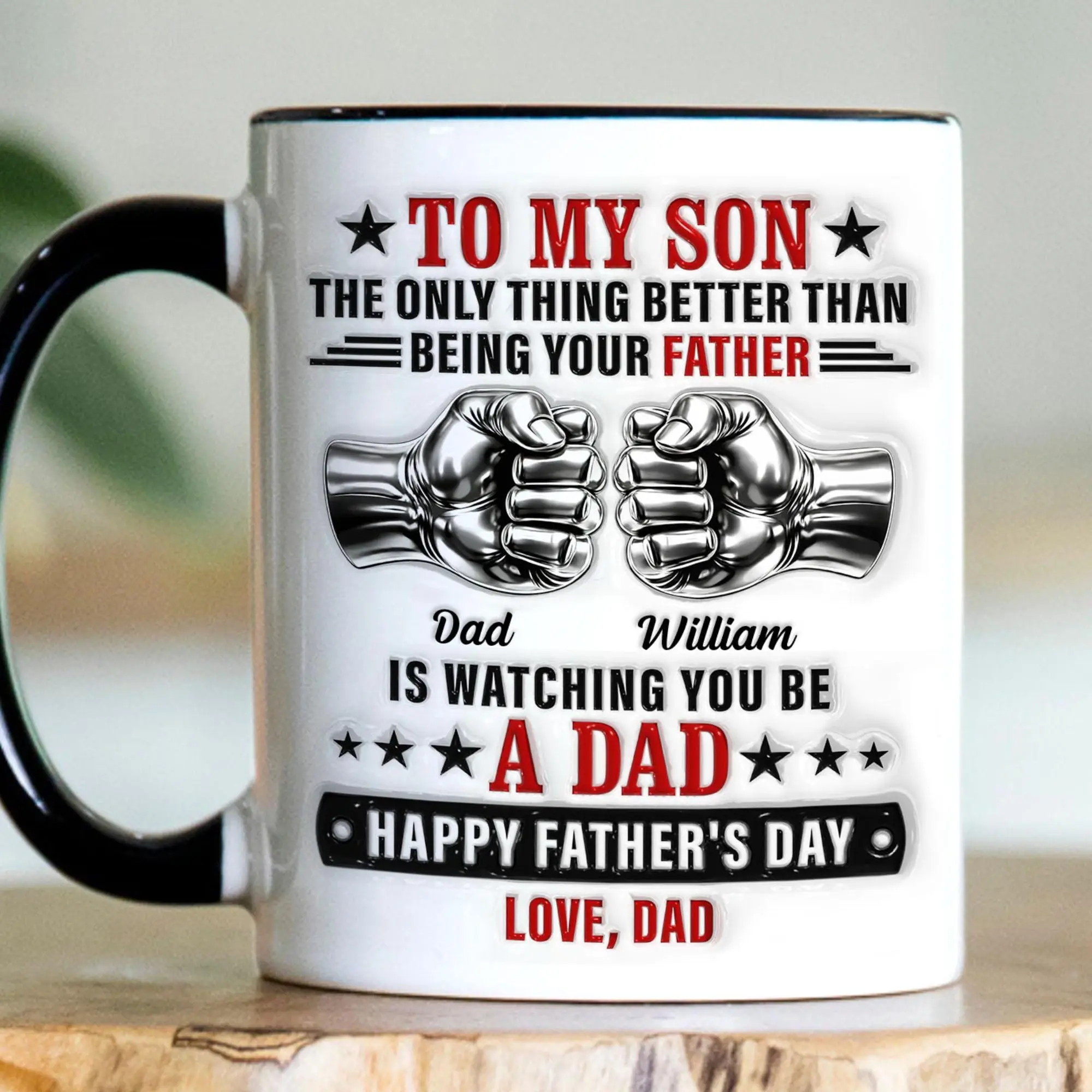 Personalized Watching You Be A Dad Mug For Son, Fist Bump Father's Day Gift From Dad, To My Son Mug, Gift From Parents To Son, 2D Printed 3D Effect, gift for her, gift for him, gift for mom, gift for dad, gift for friend, birthday gift mug.