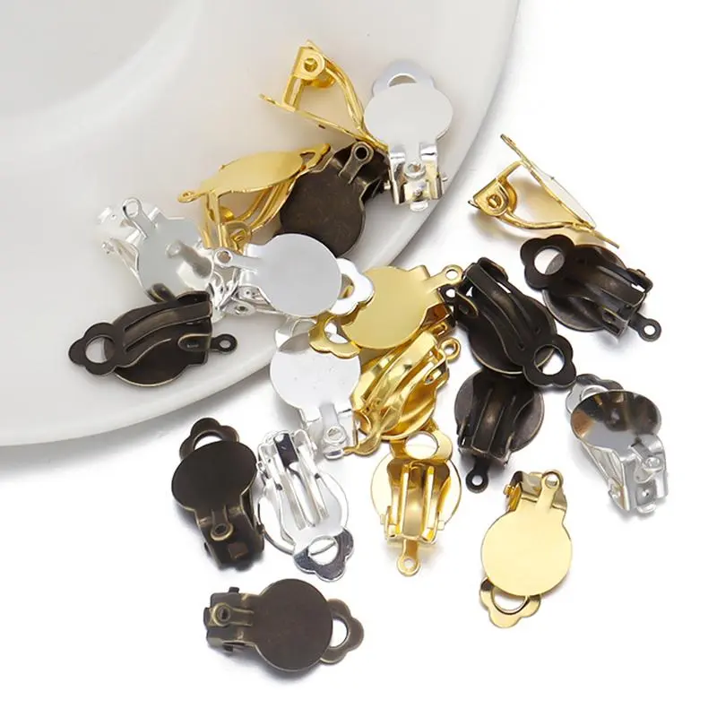 50pcs/Lot Fit 10mm Gold Color Ear Clip Base Earrings Blank Setting Glass Cabochons Earring Findings DIY Jewelry Making Supplies
