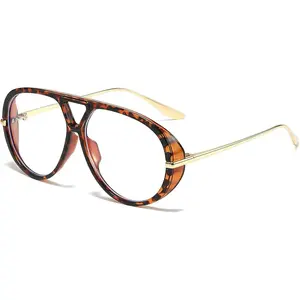 Oversized Blue Light Blocking Glasses Women Men Retro Pilot 70s Double Bridge Large Frame Anti Blue Light Eyeglasses