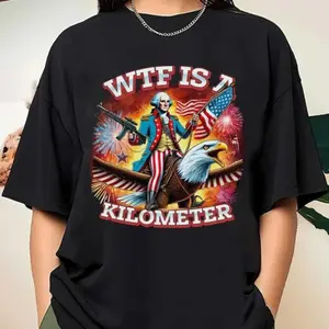 100% Cotton Golf Gift T-Shirt For Men and Women What The Heck Is A Kilometer Funny T-Shirt For July 4th Washington USA Meme Veteran Day Graphic Tee Gamer Shirt Crewneck Underwear