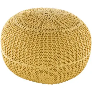 Dita Hand Knitten Outdoor Pouf, Bright Yellow