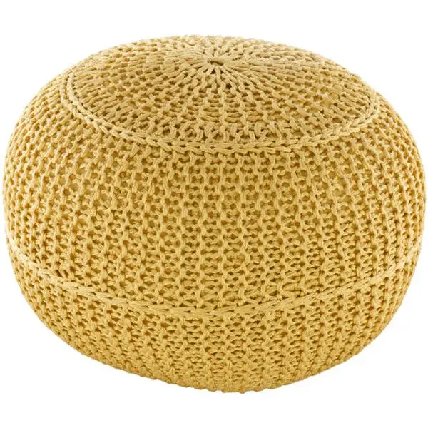 Dita Hand Knitten Outdoor Pouf, Bright Yellow