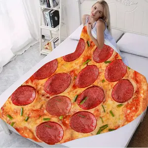 Ham Sausage Pizza Pattern Blanket for Napping, Contemporary Style Throw Blanket for Work, Home, Travel, Car Use, Perfect Gift Choice
