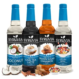 Syruvia Sugar Free Syrup Variety Pack - Coconut, Chai Tea Latte, Brown Sugar Cinnamon & Yogurt Bowl - Gluten-Free, Kosher, 25.4 fl oz Bottles - Ideal for Beverages, Coffee & More (Pack of 4)