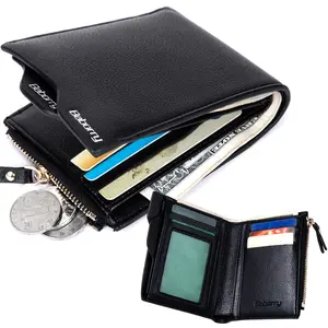 RFID Blocking Bifold Wallet, Men's PU Leather Multi-Card Holder with Zipper Coin Pocket & Photo Window for Husband Father‘s Day Gift