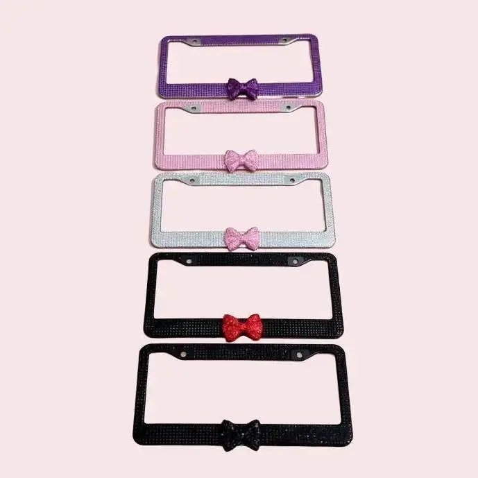 1PC Dazzling Multi-Color Glitter Bow Rhinestone License Plate Frame, Automotive Feminine Girly Car Exterior Accessory, Trendy License Plate Cover, License Plate Frames
