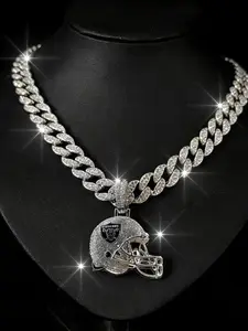 Men's Sporty Geometric Pendant Necklace, Zinc Alloy Hip Hop Rhinestone Rugby Helmet Charm, All Seasons Fashion Accessory