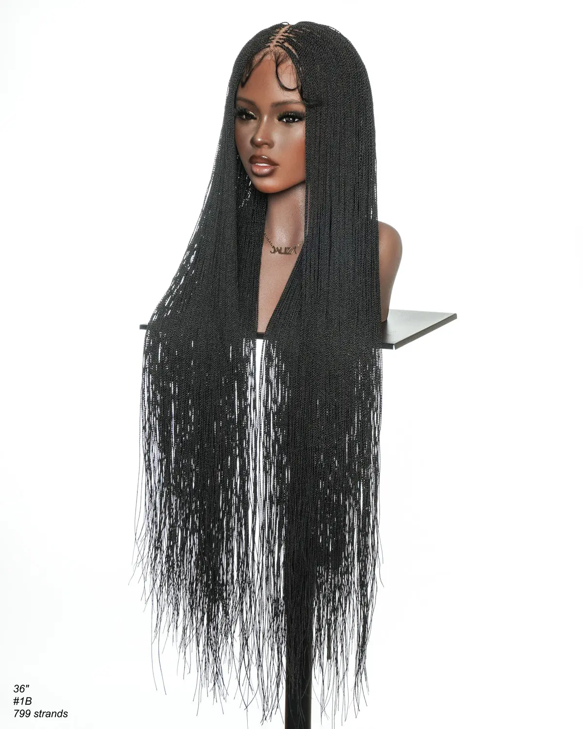 JALIZA Mica 36" Length Micro Senegalese Twists Micro Twists Pre Bleached Swiss HD Full Lace Glueless Knotless Braids Full Lace Wig, 799 Strands, Adjustable Cap, Unisex Fit, Attachment Synthetic Braided Lace Wigs