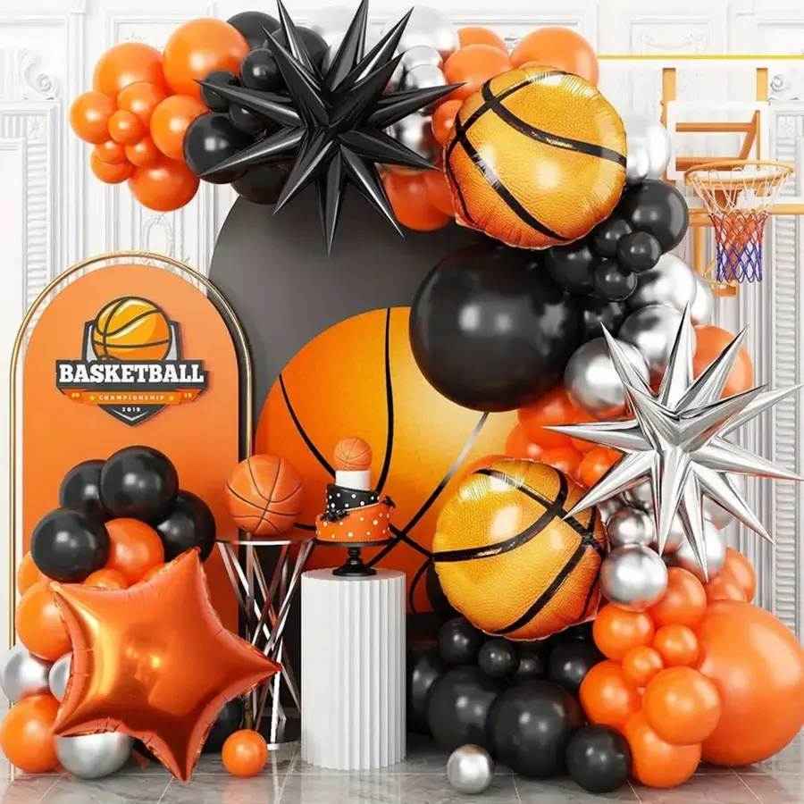131pcs Basketball Theme Black-Orange-Silver Latex Balloons Garland Arch Kit, Festive Party Supplies for Birthday-Anniversary Decor, Home Supplies & Room Decor, Round