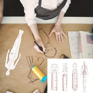 4 Models Fashion Sketching Templates Ruler, Fashion Sketching Ruler Sewing Humanoid Patterns Design, Clothing Measuring French Curve Rulers A4 Pattern Paper Draft Drawings
