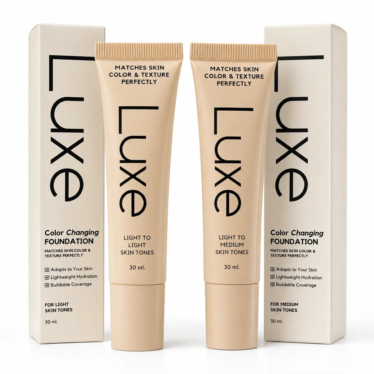 LUXE Color Changing Cosmetic Foundation (30ml) - Tone-Adapting Liquid Makeup with Lightweight Hydration, Blendable Light/Medium Buildable Coverage, Natural Dewy Finish