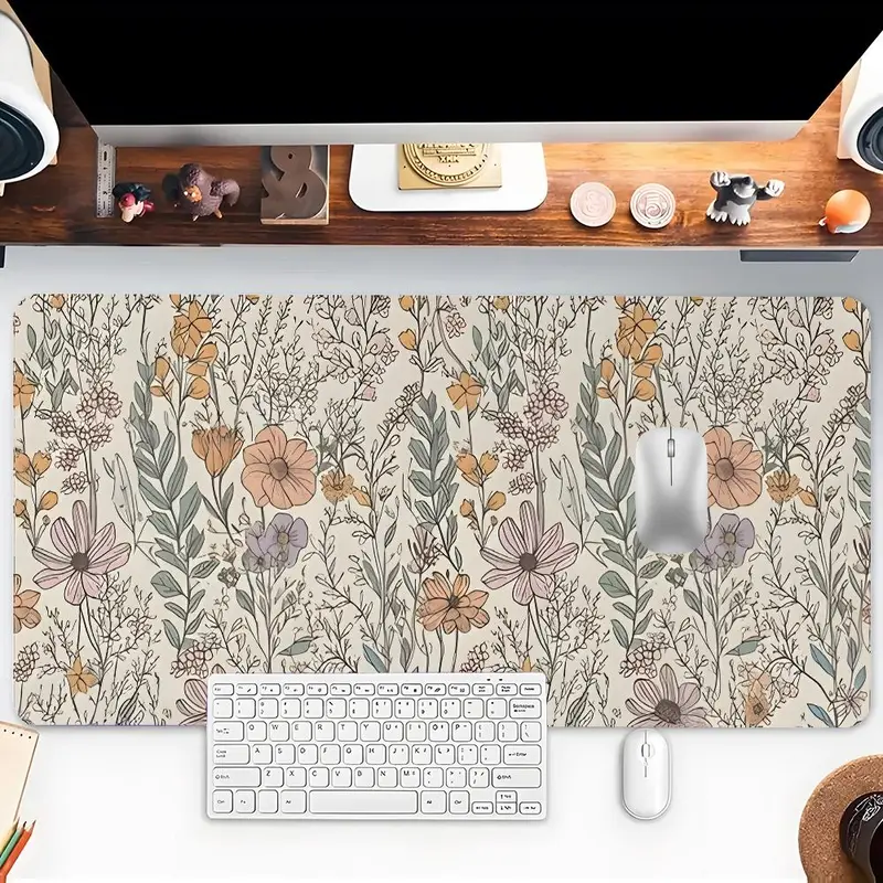 Vintage Floral Pattern Mouse Pad, Rectangle Gaming Mouse Pad, Non-Slip Rubber Base Desk Keyboard Mat for Home Office Game Room, Desktop Accessory, Desk Accessories, Computer Desk Accessories