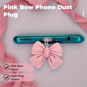 INS Pink 3D Bowknot Phone Dust Plug Pendant Decoration Phone Charm, Compatible with iPhone and Type-C Devices