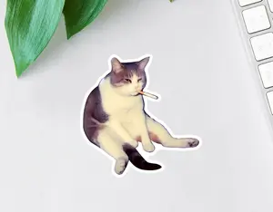 Smoking Cat Sticker, Funny Cat Vinyl Decal