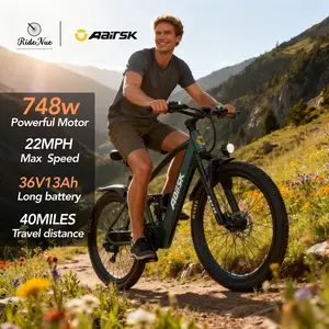 Aairsk GT900 26 Inch Electric Mountain Bike for Adults - 400W Brushless Motor Peak 748W - 36V 13Ah Detachable Battery - Up to 40 Miles Range 22 MPH Top Speed - Dual Suspension All Terrain E-Bike with Throttle