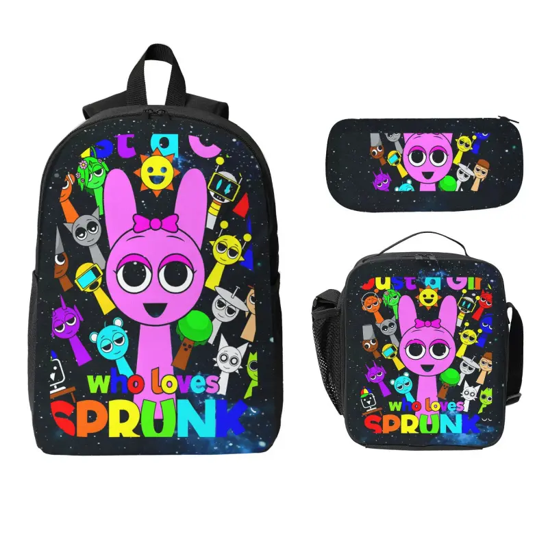 Unisex 3-Piece Rainbow Academy Themed Backpack Set - Colorful Cartoon Schoolbag with Adjustable Shoulder Straps, Fits 43-in Laptop, Athletic, Suitable for Kids, Ideal for Parks, Holiday Gifting