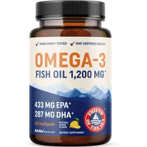 Triple Strength Omega 3 Fish Oil 1200 mg with EPA and DHA Wild Caught Burpless Omega 3 Supplement Non GMO 30 Softgels