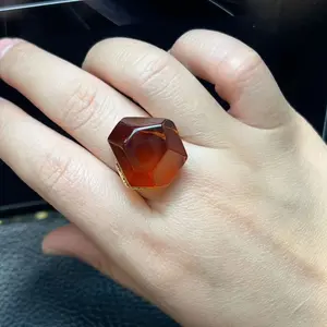 European Blood Amber Red Ring for Women Bracelet Gift Irregular Cut Accessories