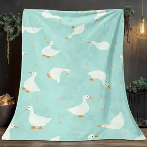 1 Pcs White Goose Pattern Background Theme Flannel Blanket, Digital Print, Sofa Bed Cover Blanket, Skin-Friendly And Soft, Suitable For Birthday And New Year Gifts All Year Round