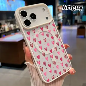 Compatible with iPhone 17 Pro Max 16 Plus 15 14 13 12 11 XR Air E Magnetic Case Hearts in Harmony Acrylic Transparent Four Corner Shock-absorbing Airbag Smartphone Cover for Boy