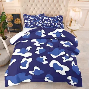 2/3-Piece Blue-and-White Camouflage Bedding Set Soft and Comfortable Polyester Fiber Comforter Set. The Blue-and-White Camouflage Bedding Becomes a Visual Focal Point, Creating a Clean, Comfortable, and Slightly Edgy Atmosphere. The Perfect Gift.