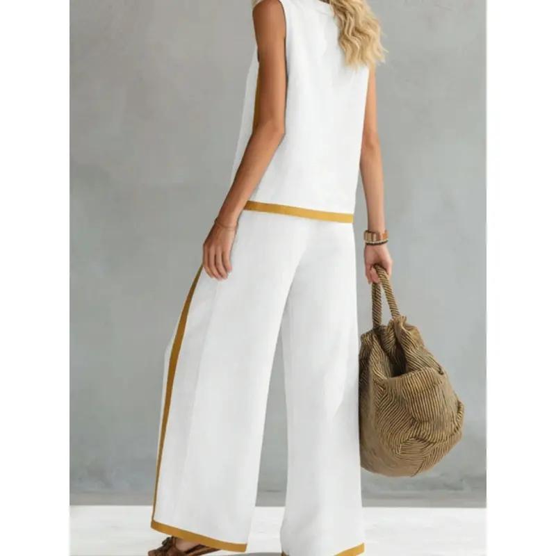 2026 NEW Blend Two Piece Set for Women Sleeveless Top Wide Leg Pants Set Boho Fashion Casual Summer Loungewear Set for Work Streetwear Party and Daily Wear Womenswear Bottoms Trouser Outfit Womenswear # Set # CasualWear #tiktokshopspringglowup