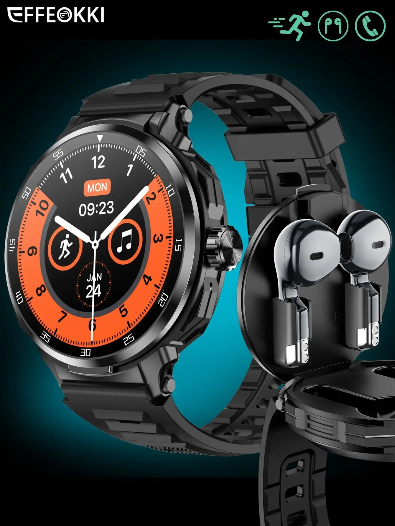 Men’s 2-in-1 Smartwatch & Earbuds Set – 1.46" Round Screen, Wireless Call, Fitness Tracking, Multi-Sport Modes, NFC, Compatible with iOS/Android, Black Gift Option
