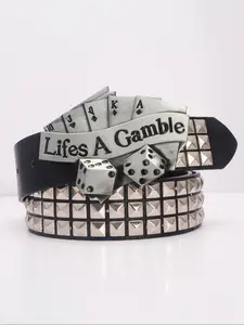 1pc Men's Fashion Street Style Vintage Light Dice Full Print Square Rivet Decorated Belt, Casual Modern Waistband for Jeans, Parties, Daily Wear