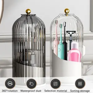 Dustproof Toothbrush Holders with Cover Rotating Electric Toothbrush Toothpaste Holder Bathroom Countertop 3 Slots Makeup Organizer Compact Large Capacity Multi-purpose function valentines gift for bf valentine's gifts