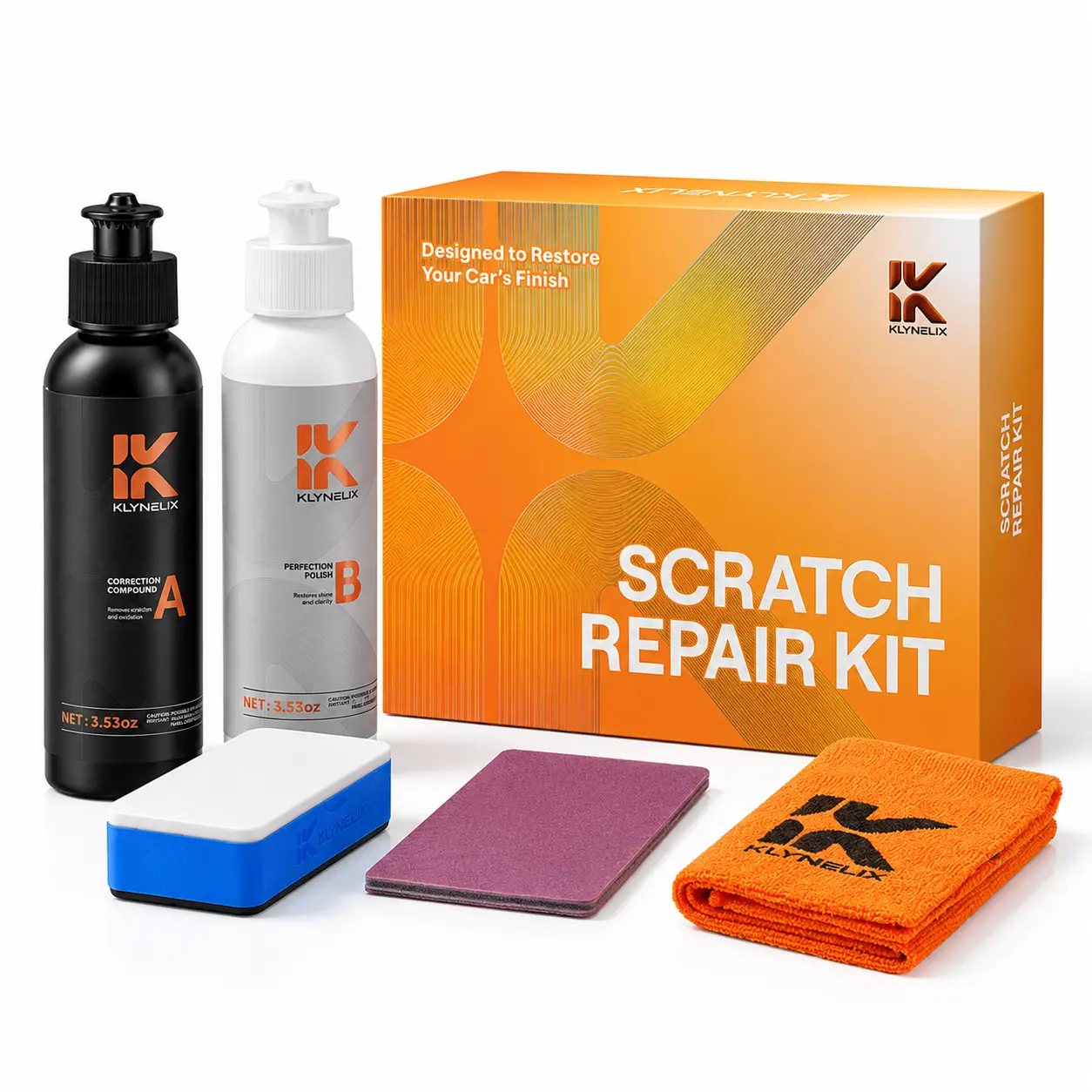 KLYNELIX 3-Step Car Scratch Repair Kit with Sanding Pad, Correction Compound & Finishing Polish, Scratch & Swirl Remover, DIY Auto Detailing Kit Holiday gifts