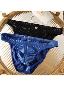 Men's Underwear 2 Pack - Faux Leather G-string for Men, Premium Solid Color Fashion Lingerie, Comfortable Stretchy Fitted Thong for Men, Non-Restrictive & Sexy (All Season)