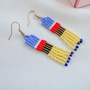 Handmade Multicolor Seed Beaded Earrings with Gold Plated Ear Wire