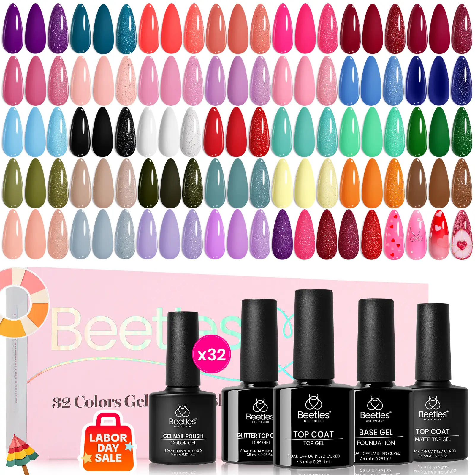 Beetles Gel Nail Polish Set,5ML Gel Polish with Base Top Coat All Season Manicure Tools for Beginners Nail Art Salon Home Gift for Women Girls