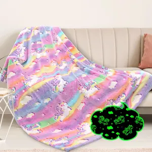 Unicorns Glow in The Dark Blanket Soft Flannel Blankets  Gifts for Kids Teens Adult, 300GSM Flannel Blanket for Christmas Halloween Birthday Valentines Gifts, 50x60 60x80inch