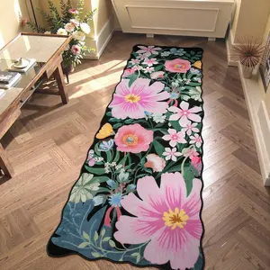 Floral Pattern Floor Mat, Non-slip Soft Floor Carpet, Washable Foldable Indoor Mat for Home Decor, Decorative Rugs for Living Room Bedroom Kitchen Bathroom, Boho Washable Rug, Floral Area Rug