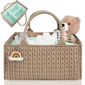Miss Fong × MOMINSIDE Diaper Caddy Organizer, Portable Baby Basket for Nursery Storage Changing Table Dresser Car, Home Organizer Basket, Easter Basket Gift Ideas, Baby Shower Gift, Infant Newborn Baby Stuff Clearance